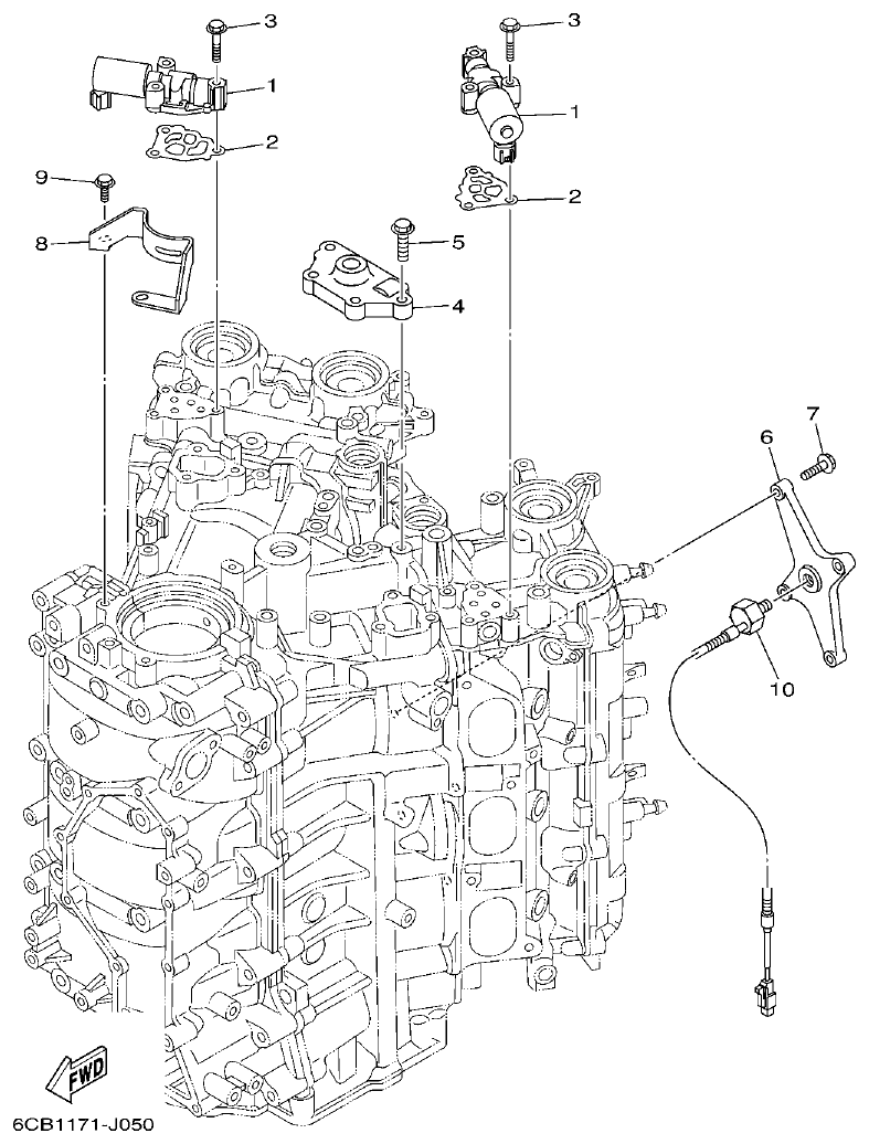 Yamaha F225FET, FL225FET CYLINDER & CRANKCASE 3 parts diagram
